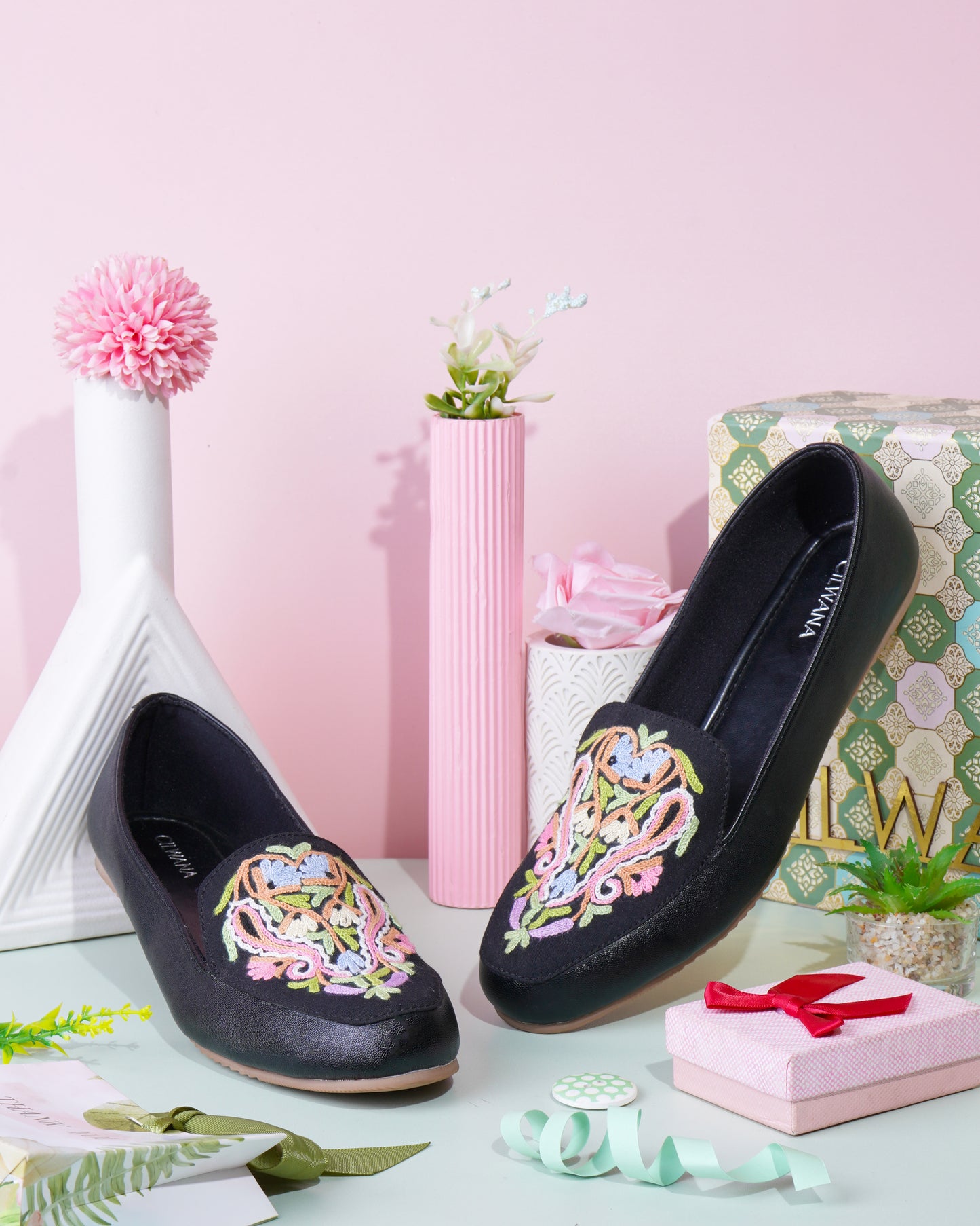 Black Multi Almond Aari Shoes