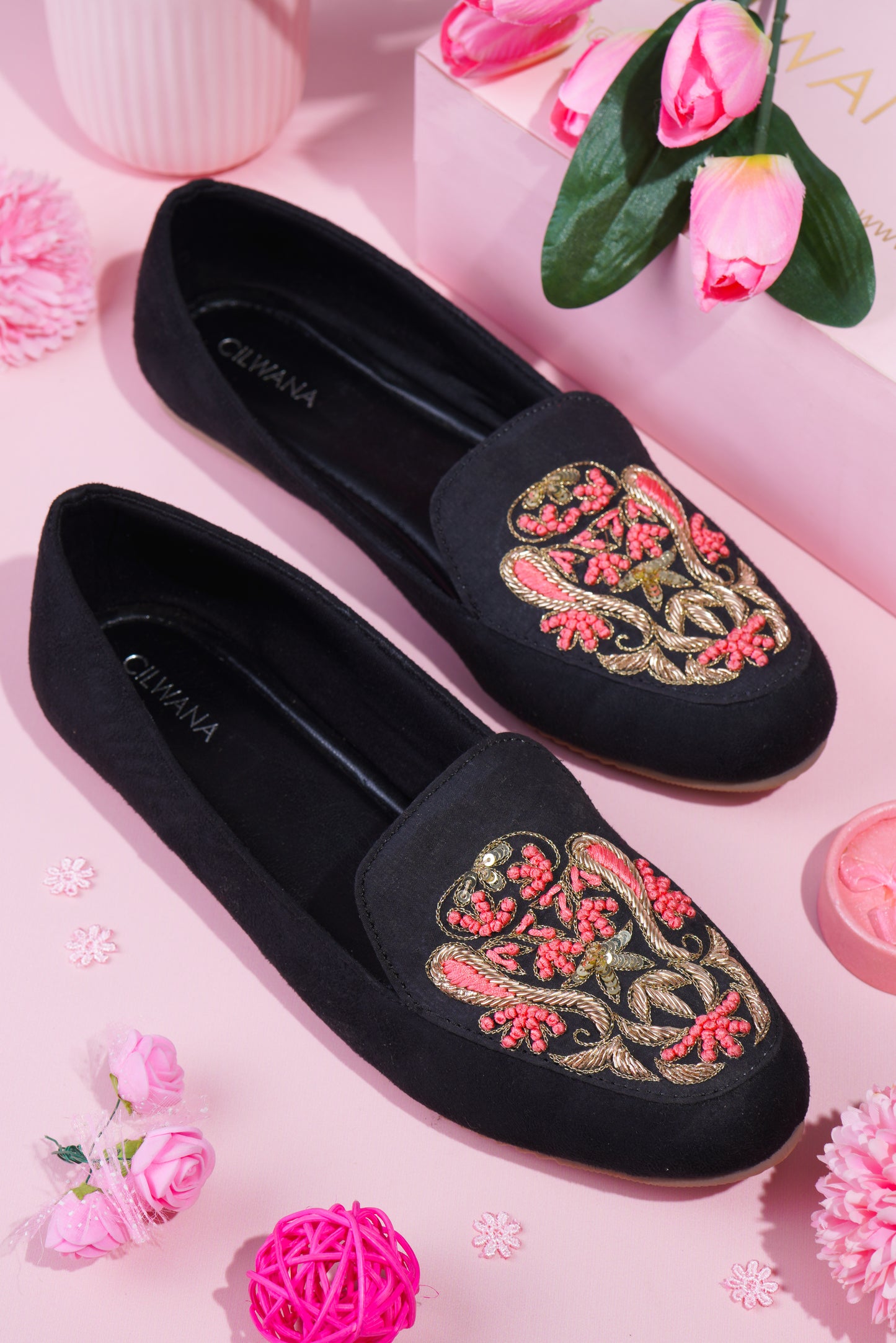 Black Peach Dhabka Shoes