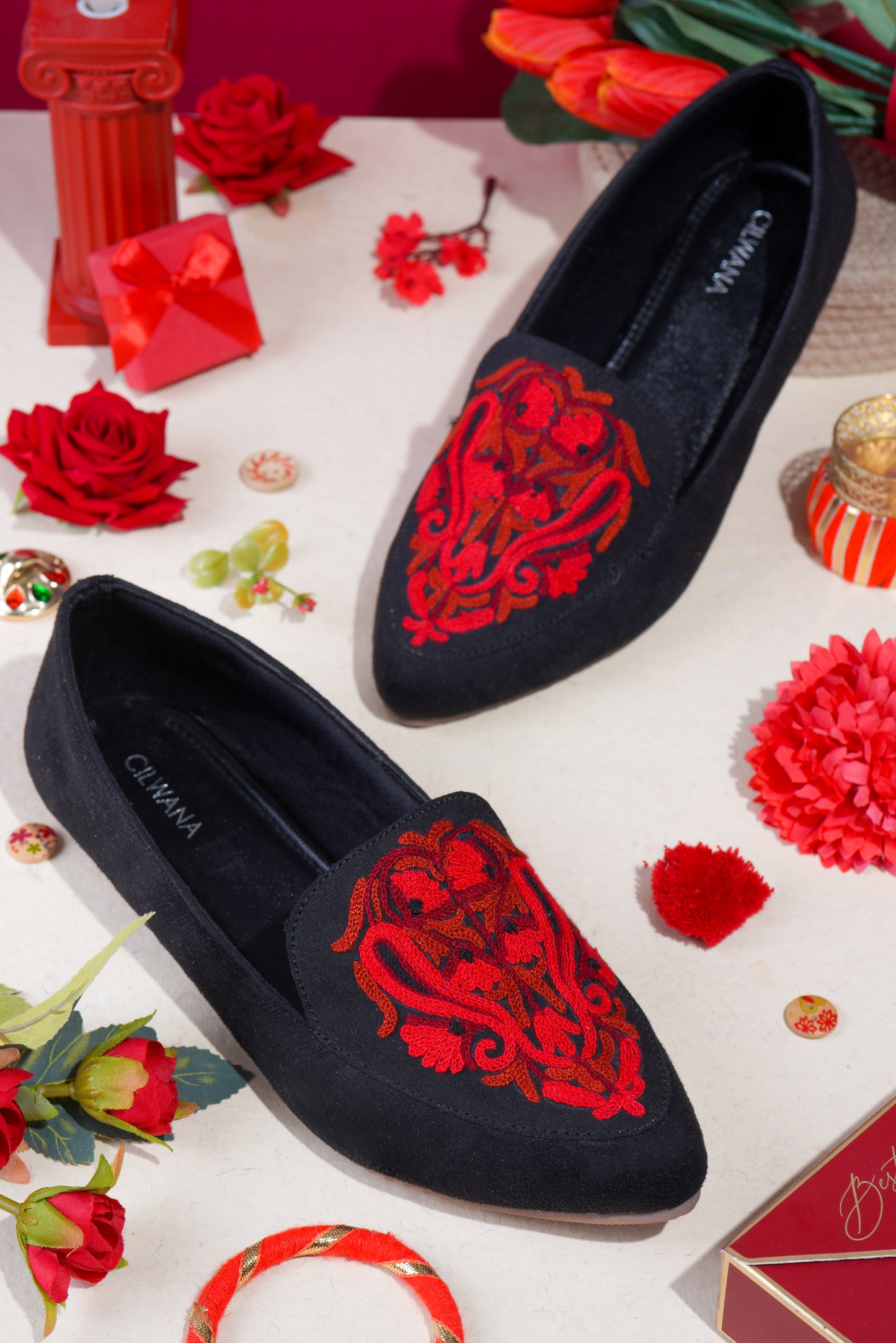 Black & Red Almond Aari Shoes