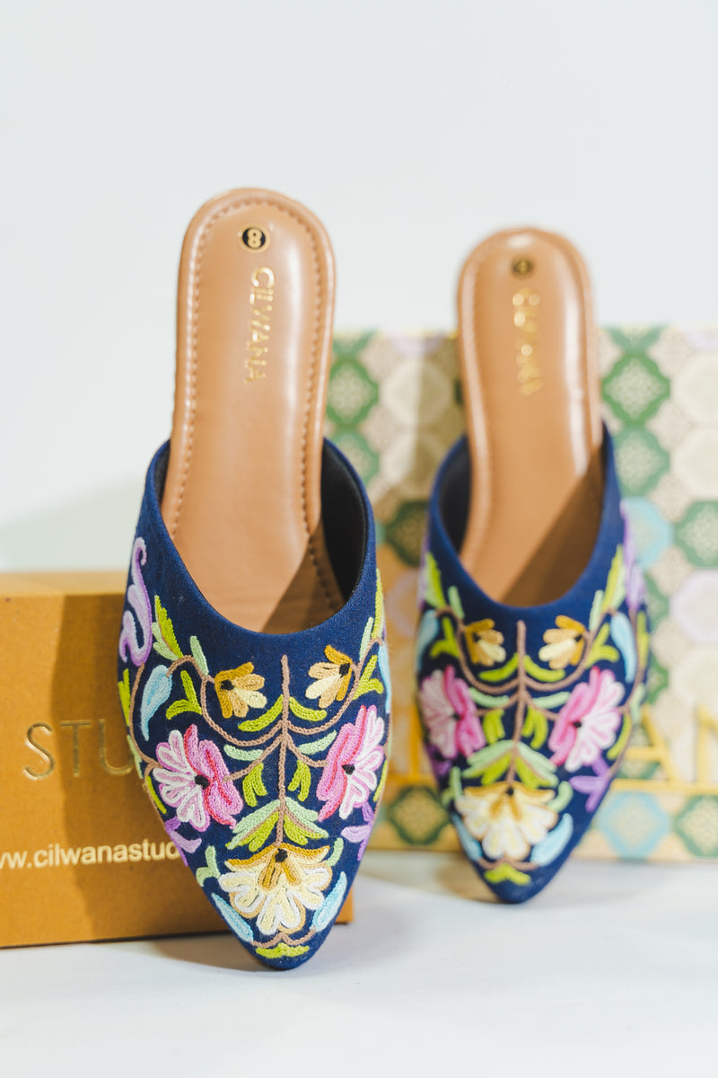 Blue Floral Aari Mules — product detail