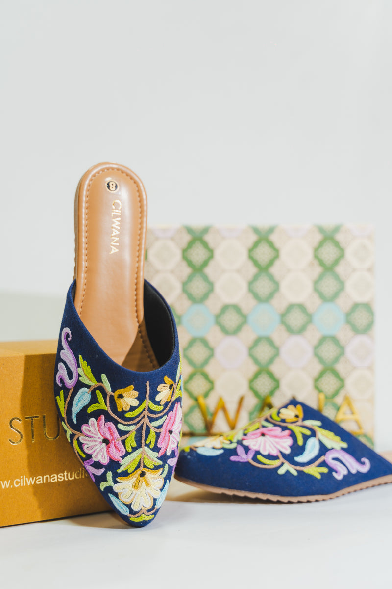 Blue Floral Aari Mules — product detail