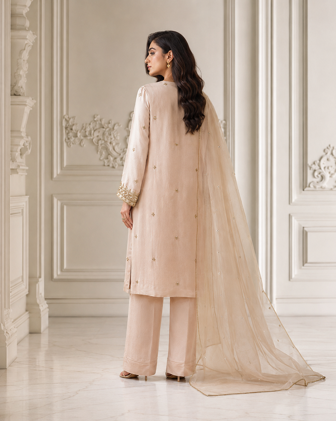 Champagne Dabka Zardozi Set
