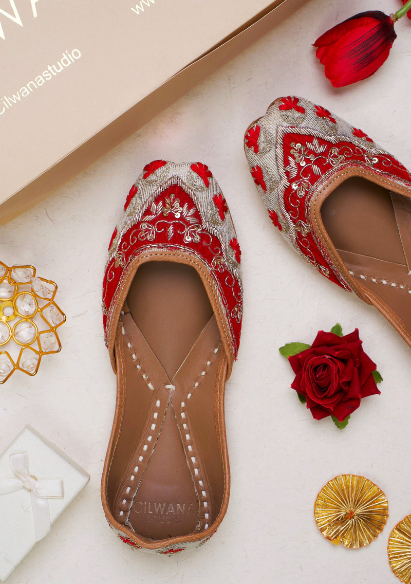 Red Velvet Dhabka Jutti — product detail