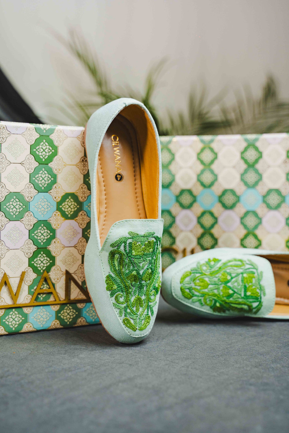 Sea Green Tone on Tone Almond Aari Shoes