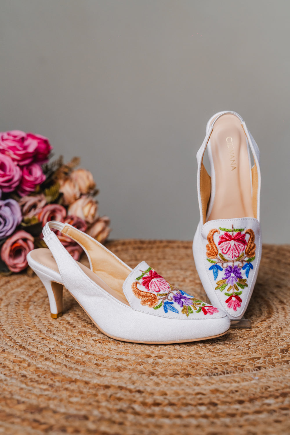 White Multi Floral Heel