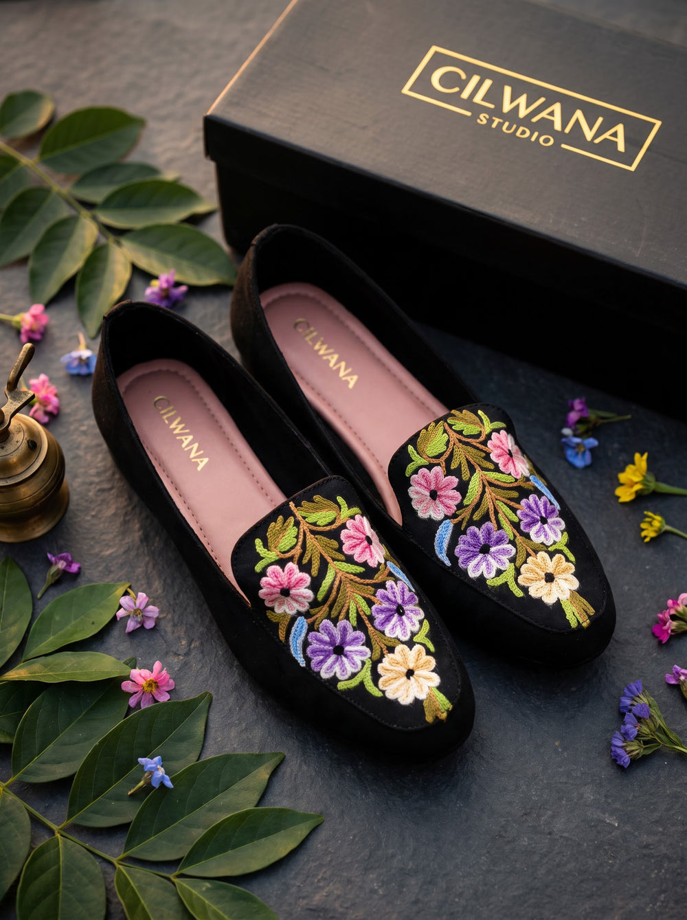 Black Floral Aari Shoes