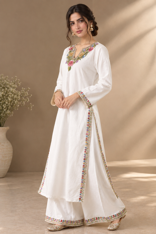 White Aari Cotton Co-ord Set