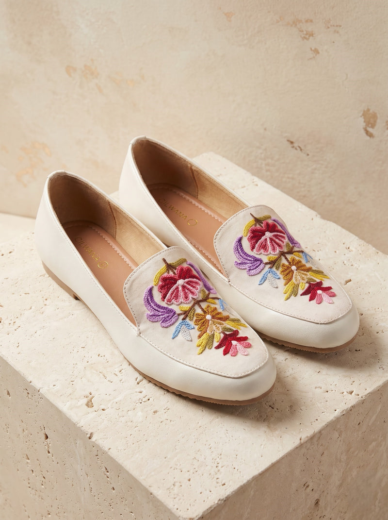 Ivory Cream Multi Floral Aari Shoes — product detail