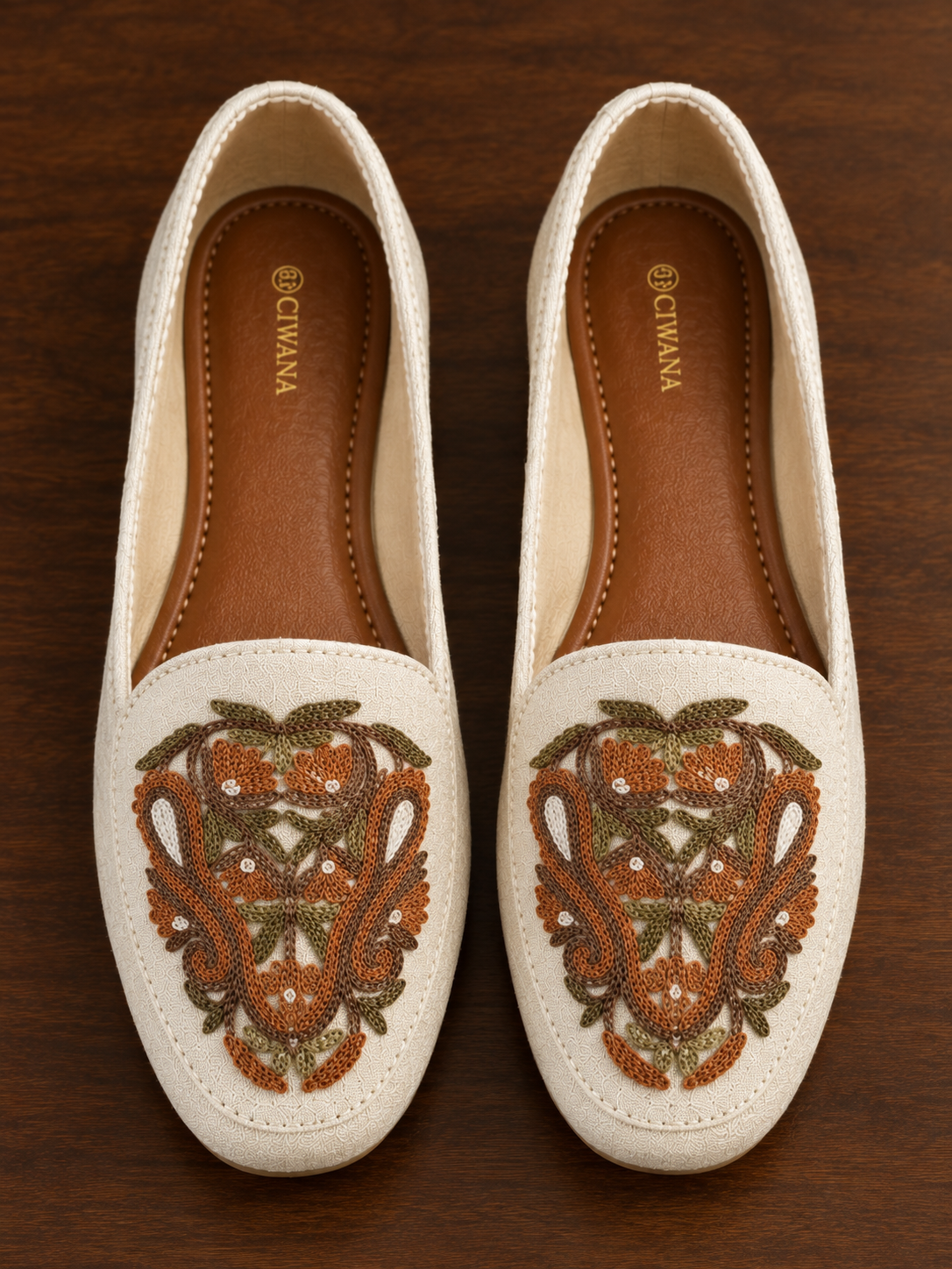 White Brown Aari Shoes