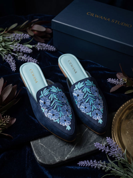 Blue Floral Aari Mules