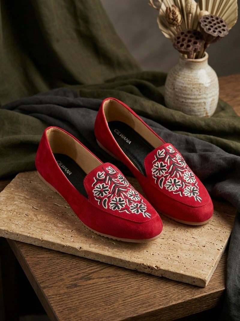 Bright Red Multi Floral Aari Shoes — product detail