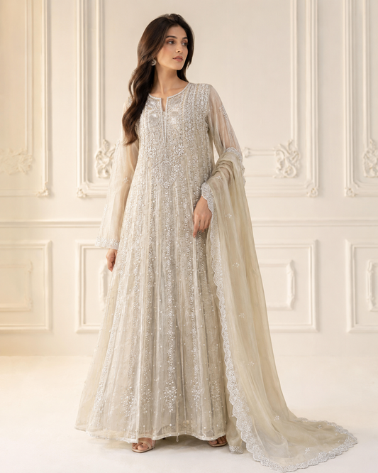 Noor Ivory Tissue Anarkali