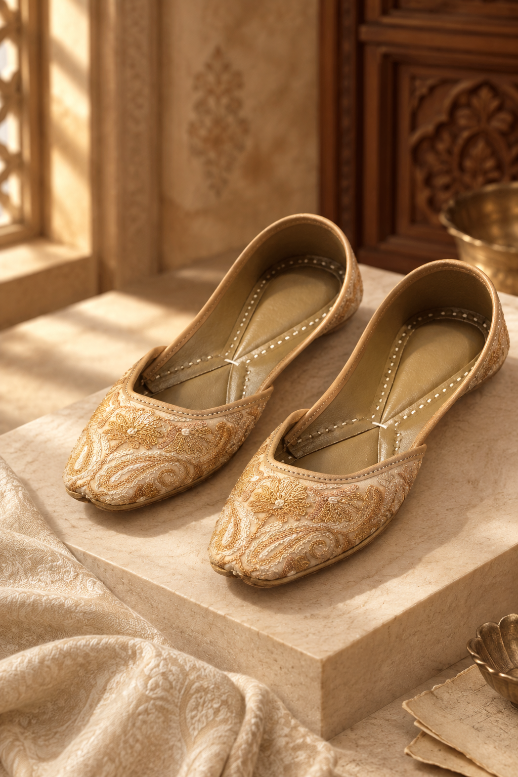 Kashmiri White Autumn Almond Aari Jutti
