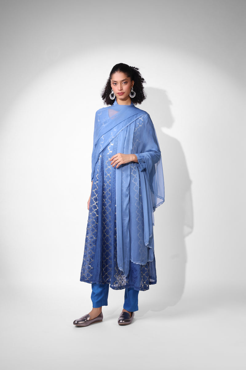Banarasi Chanderi Anarkali (Symmetric Pattern)