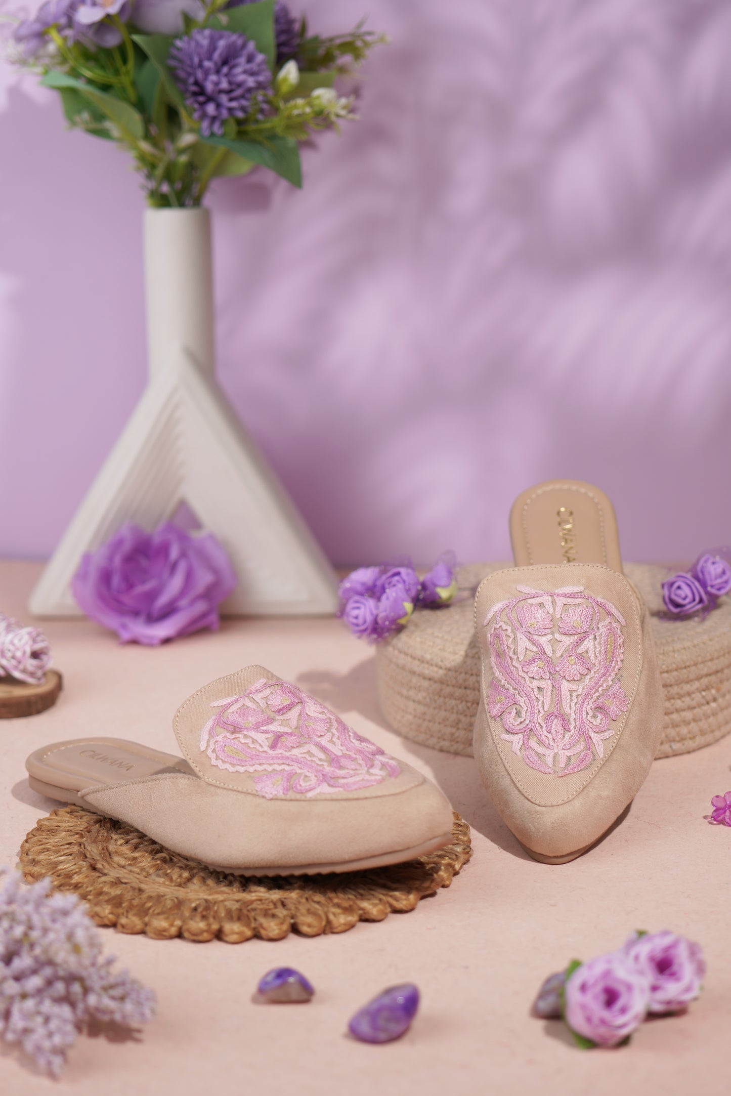Beige Pink Almond Aari Mules