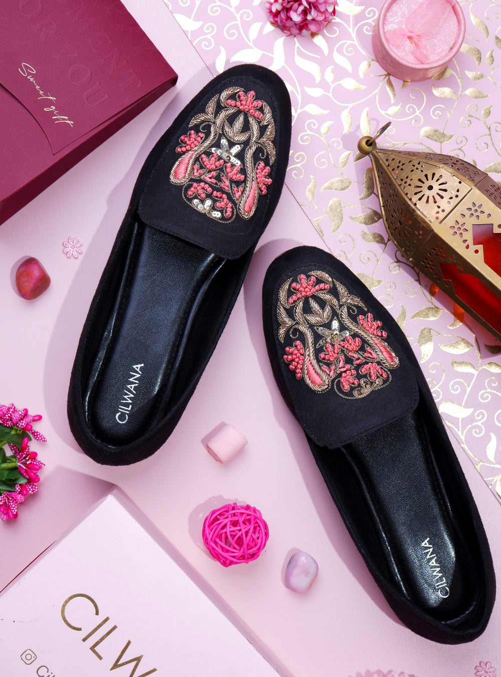 Black Peach Dhabka Shoes