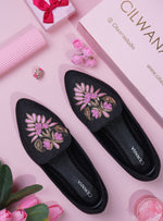 Black Silver & Pink Dhabka Shoes