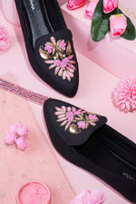 Black Silver & Pink Dhabka Shoes