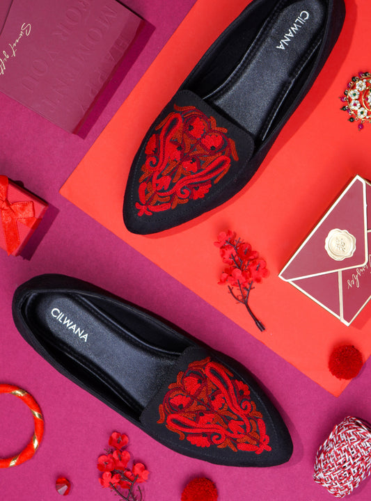 Black & Red Almond Aari Shoes