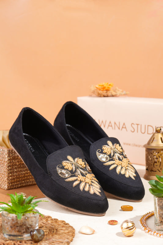 Black & Yellow Dhabka Shoes