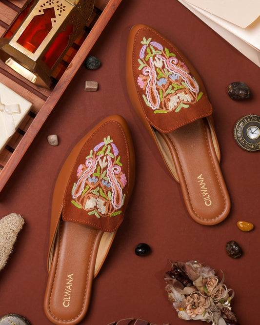 Brown Multi Almond Aari Mules