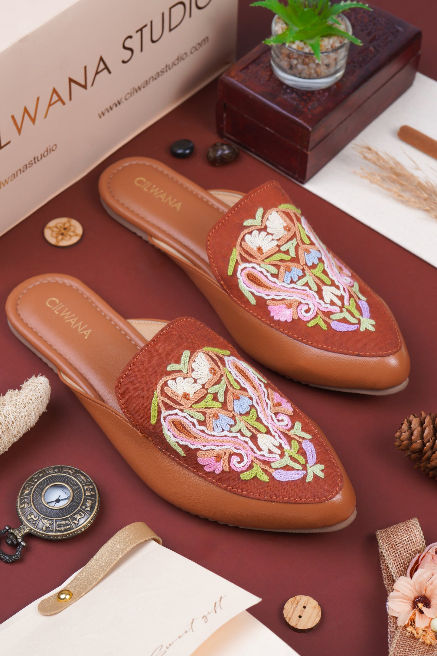Brown Multi Almond Aari Mules