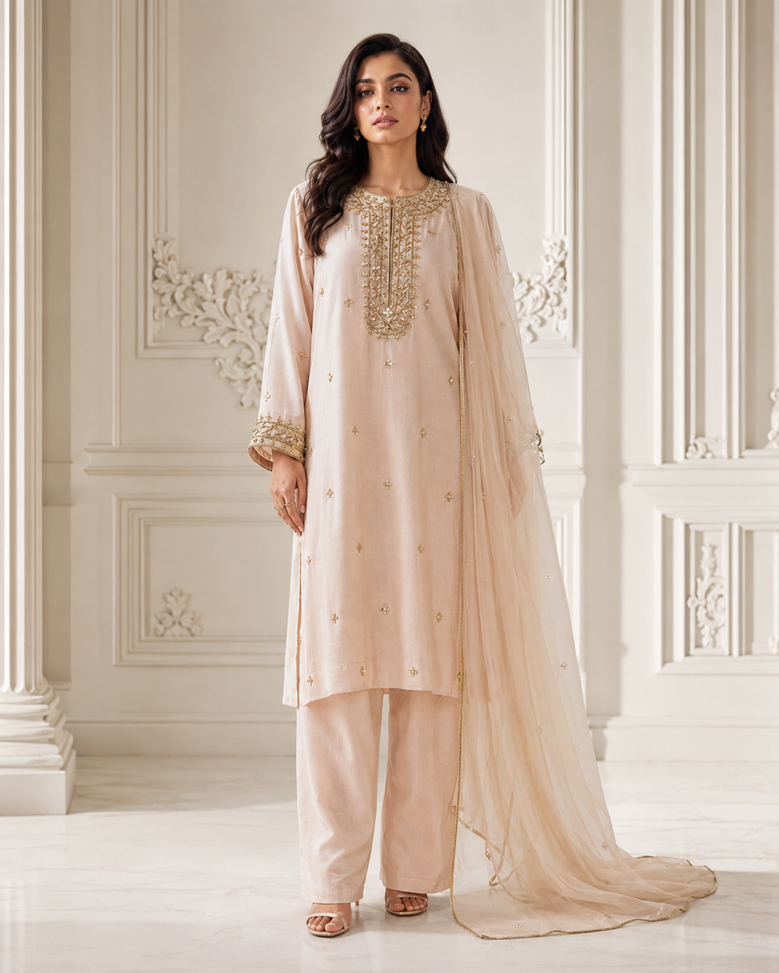 Champagne Dabka Zardozi Set