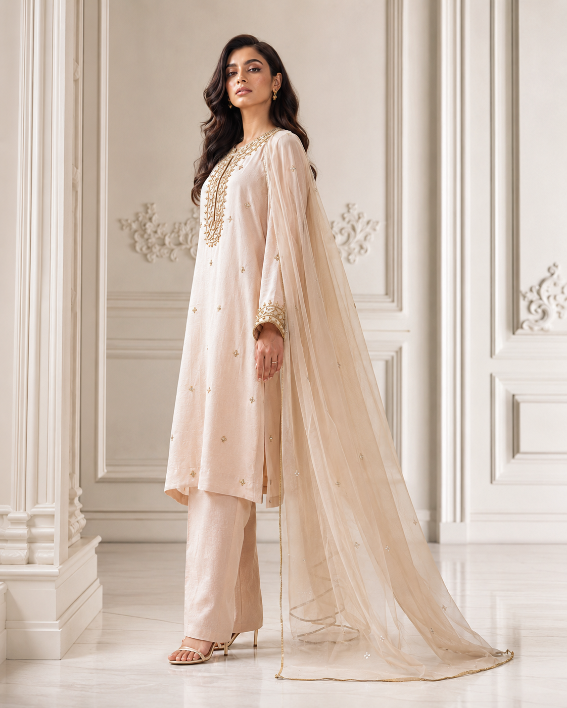 Champagne Dabka Zardozi Set