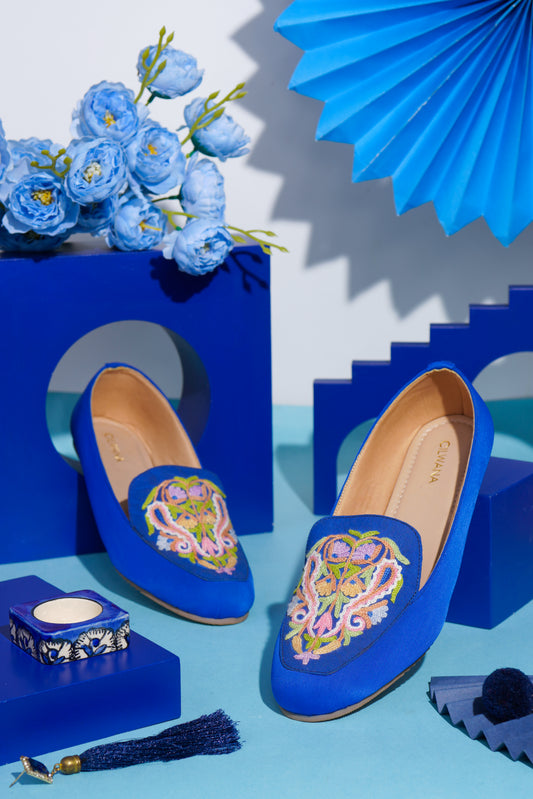 Royal Blue Multi Almond Aari Shoes