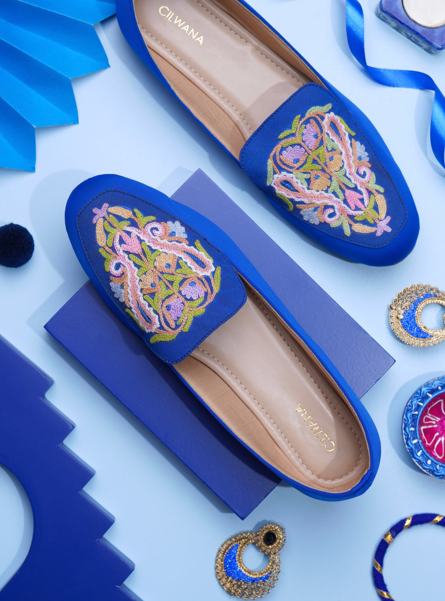 Royal Blue Multi Almond Aari Shoes
