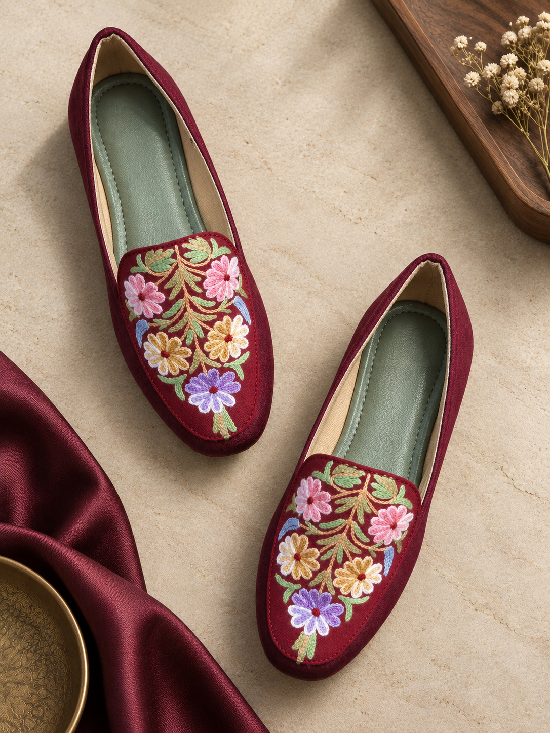 Maroon Floral Aari Shoes