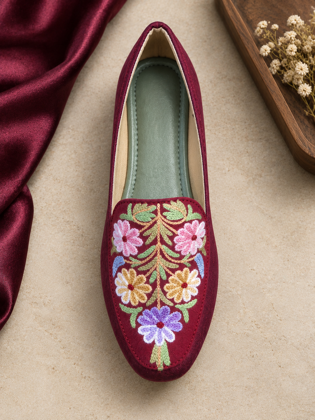Maroon Floral Aari Shoes