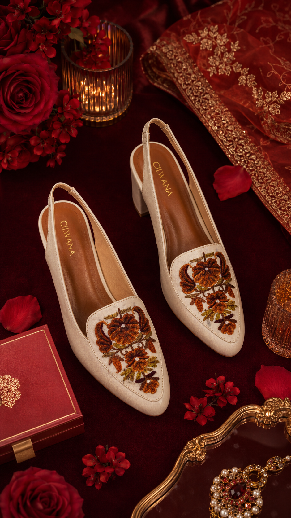 White Autumn Floral Aari Heel