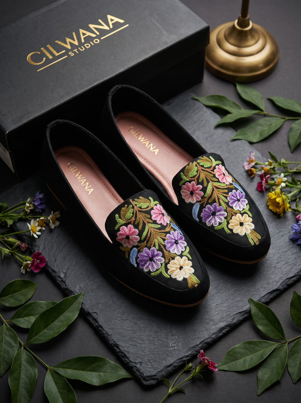 Black Floral Aari Shoes