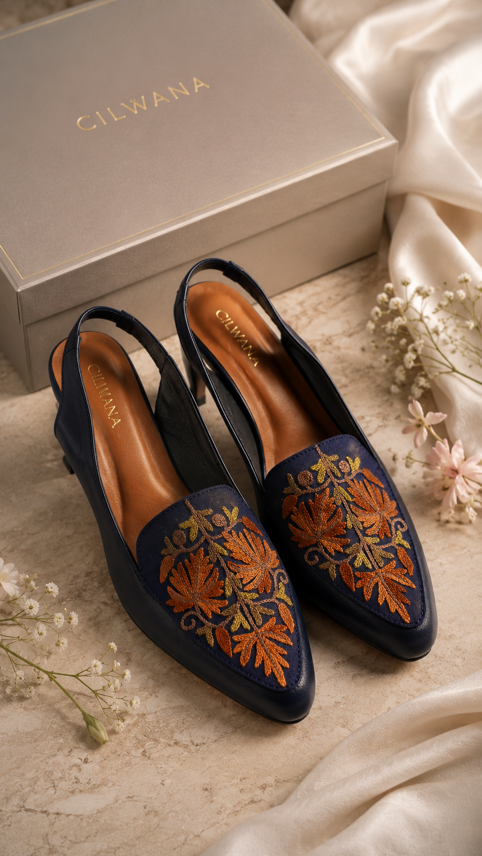 Navy Blue Autumn Chinar Aari Heel