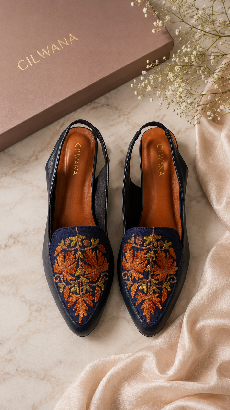 Navy Blue Autumn Chinar Aari Heel