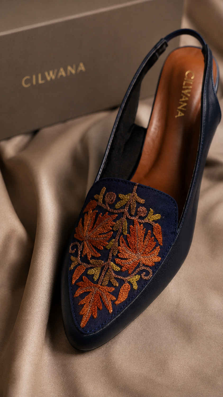 Navy Blue Autumn Chinar Aari Heel