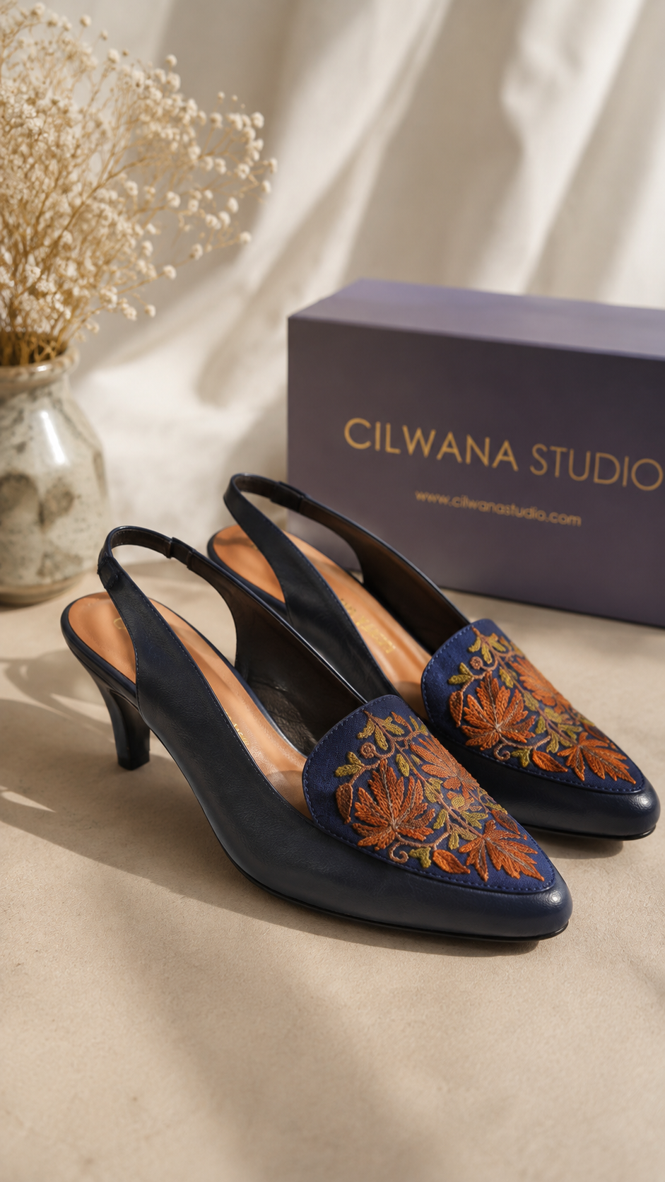 Navy Blue Autumn Chinar Aari Heel