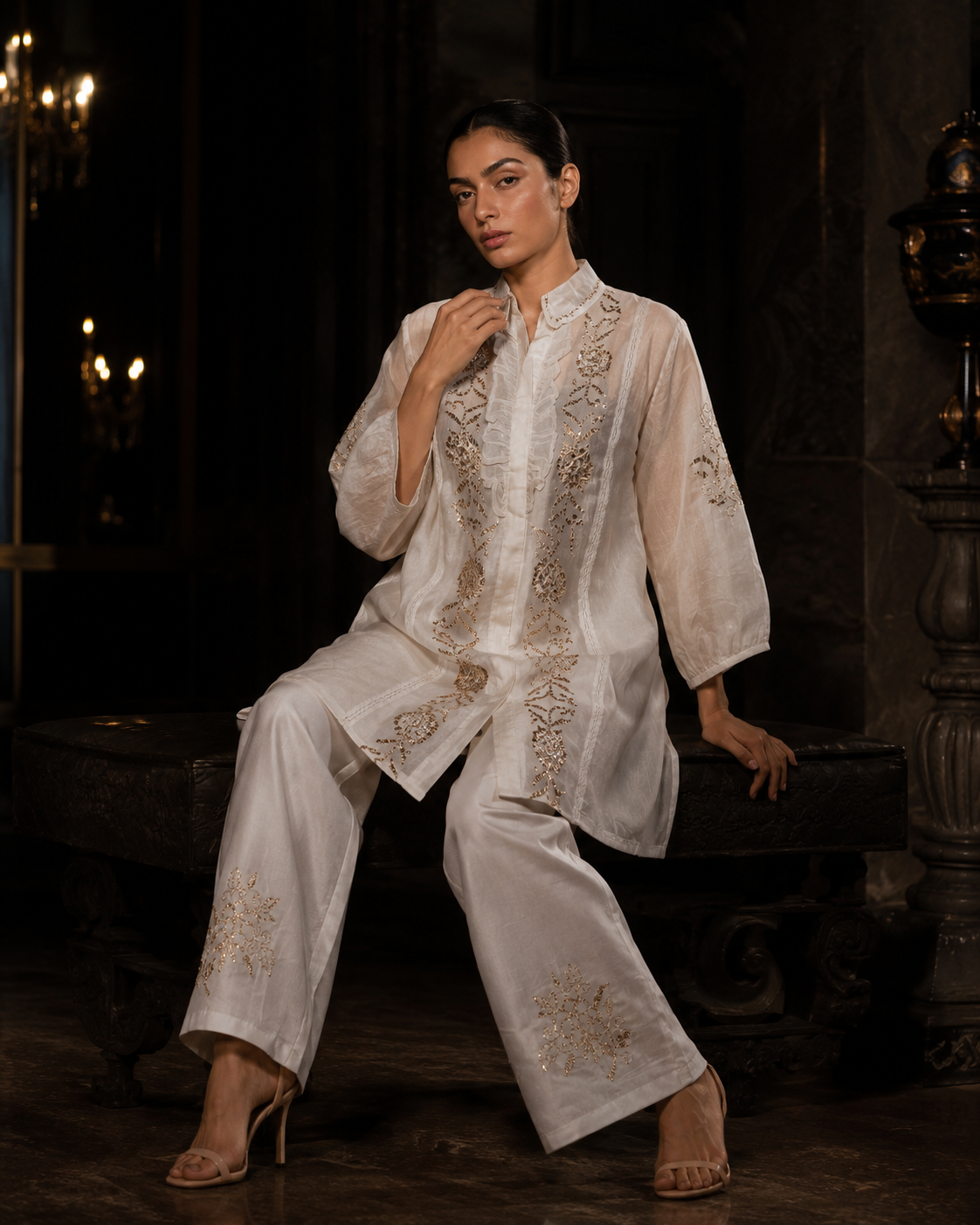 Ivory Mukaish Organza Set