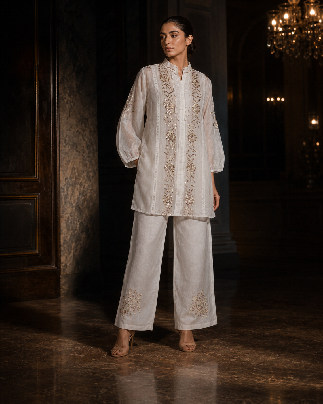 Ivory Mukaish Organza Set