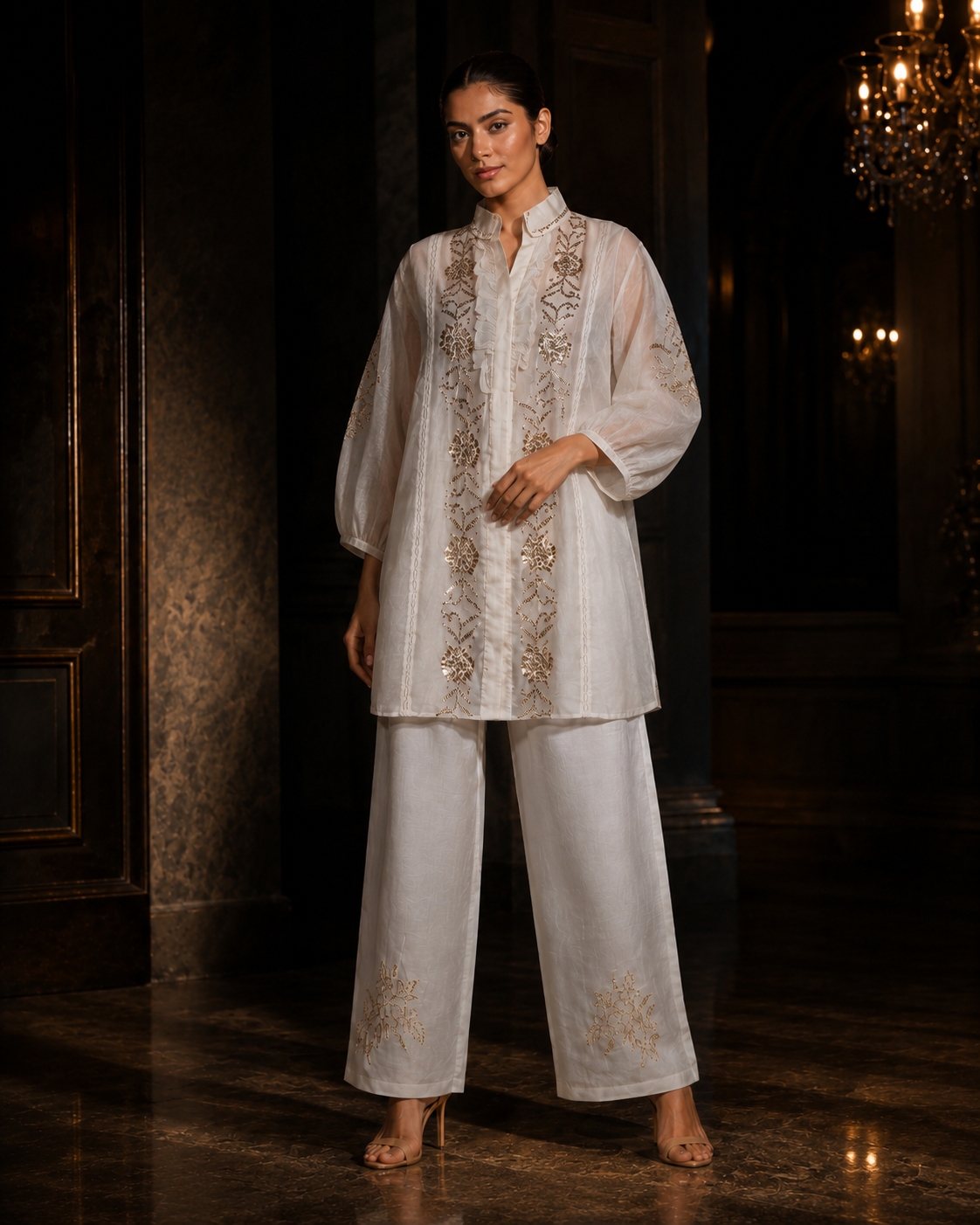 Ivory Mukaish Organza Set