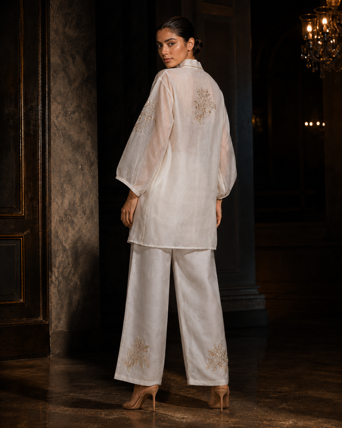 Ivory Mukaish Organza Set