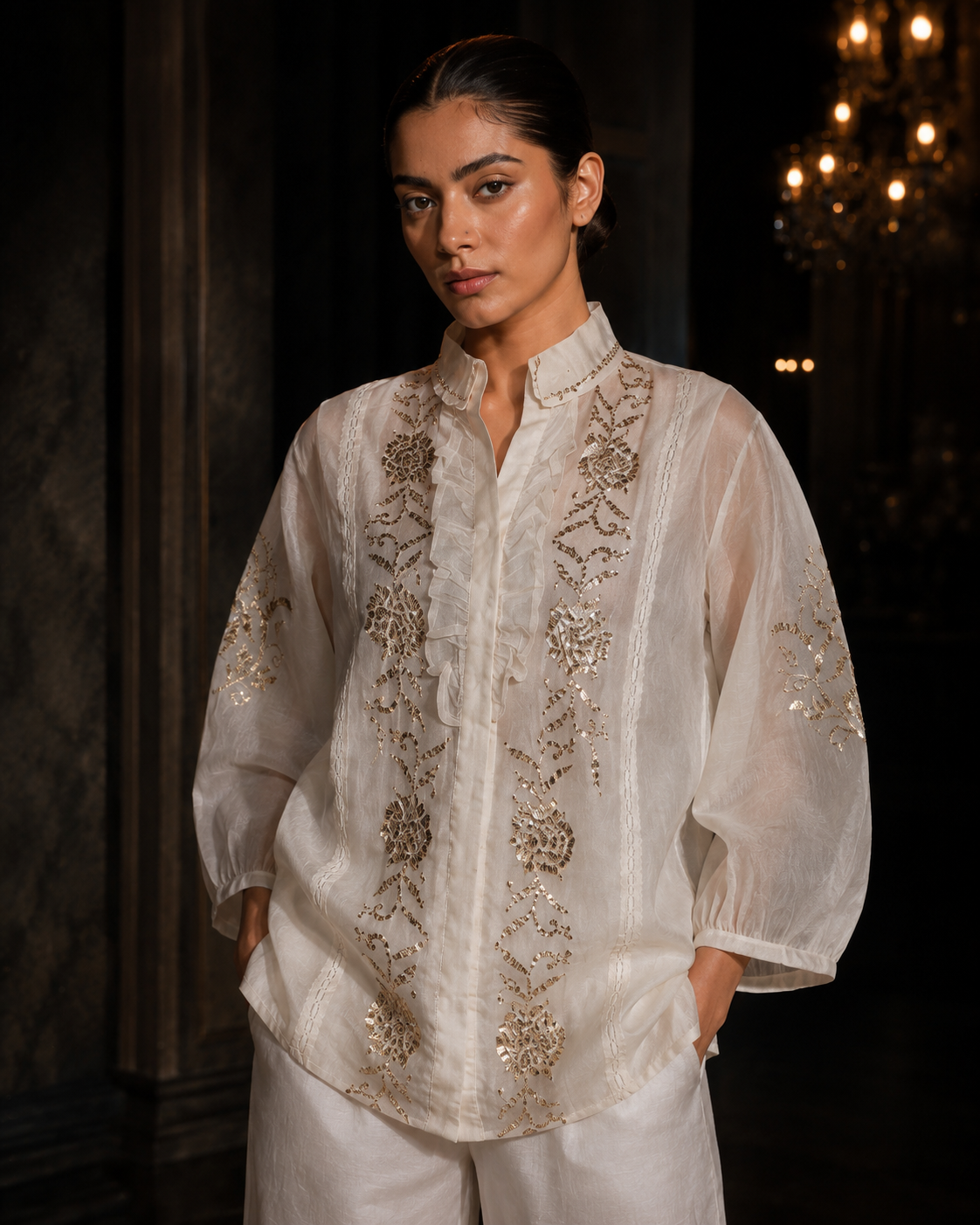 Ivory Mukaish Organza Set