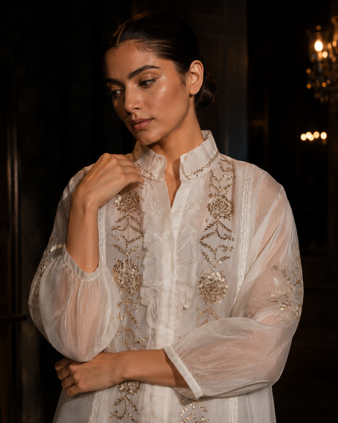 Ivory Mukaish Organza Set