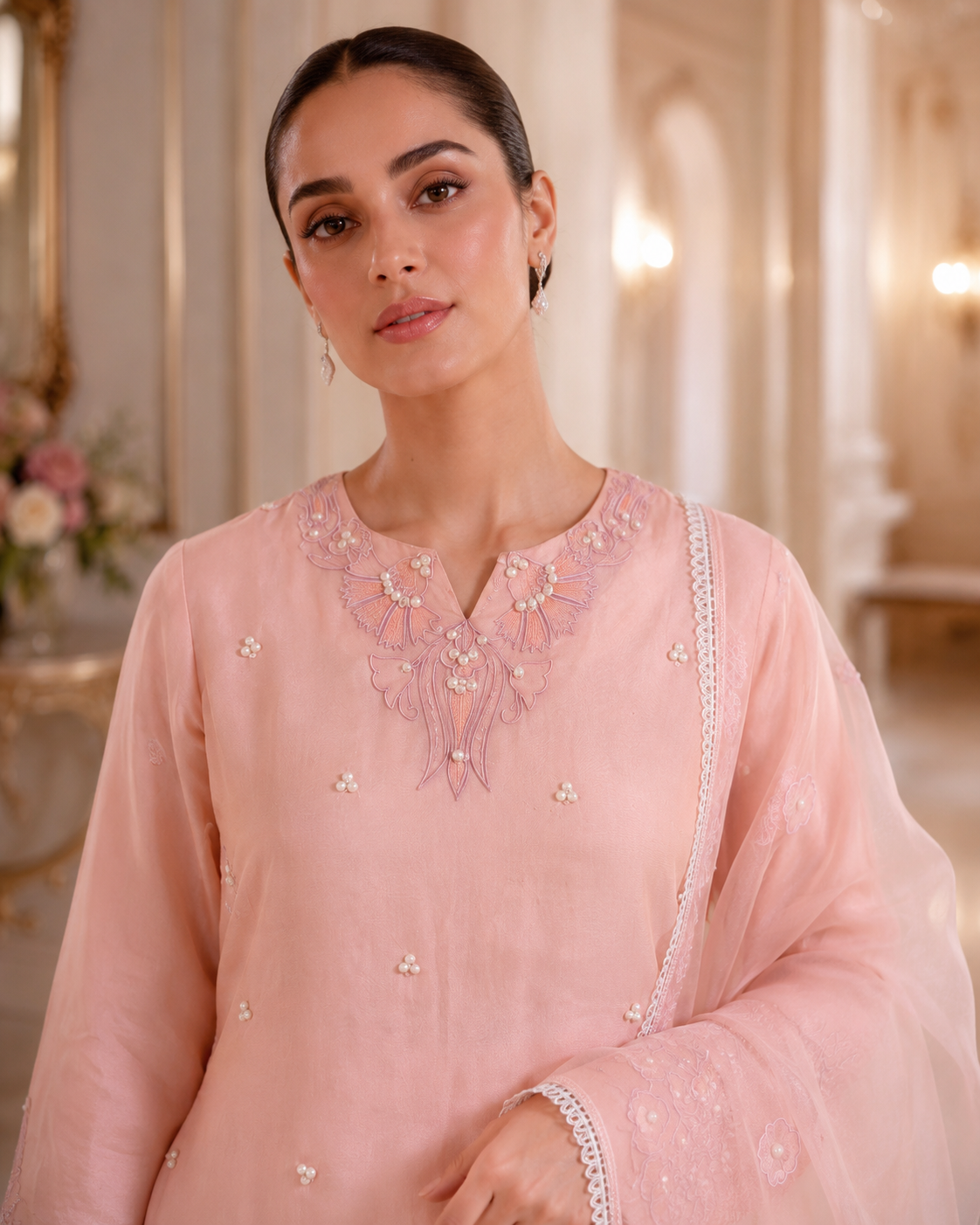 Peach Bloom Crepe Co-ord Set
