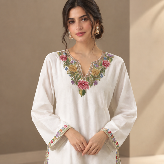 White Aari Cotton Co-ord Set