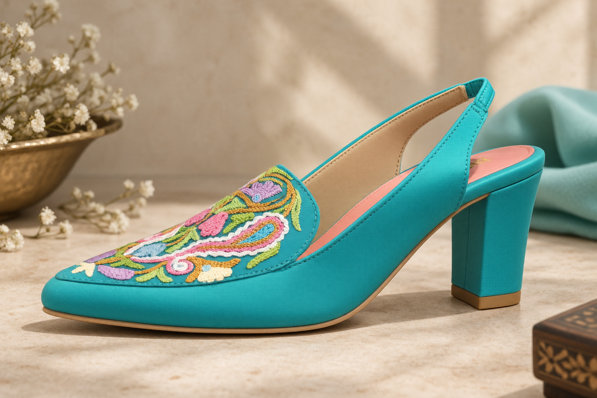 Teal Floral Aari Heels