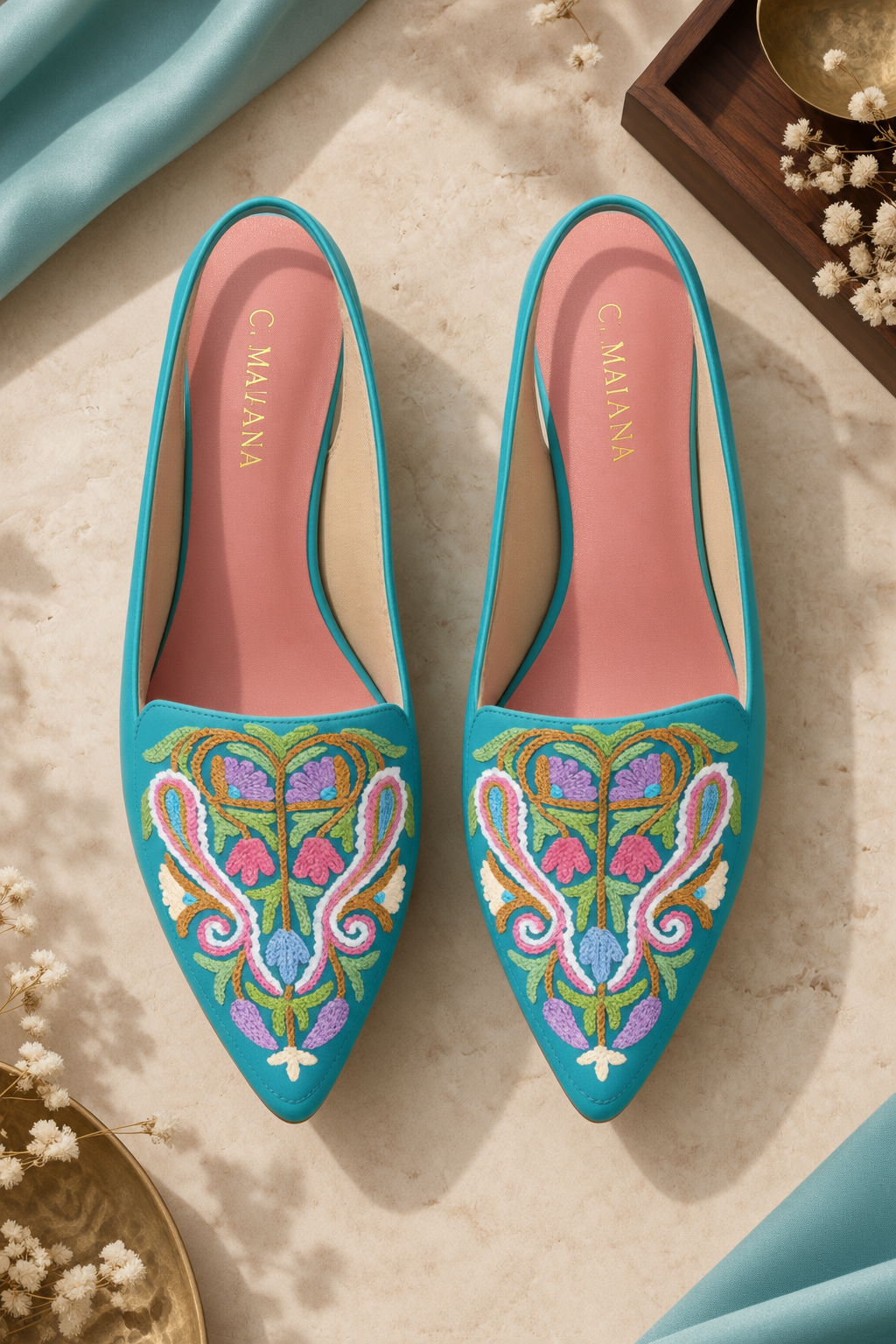 Teal Floral Aari Heels