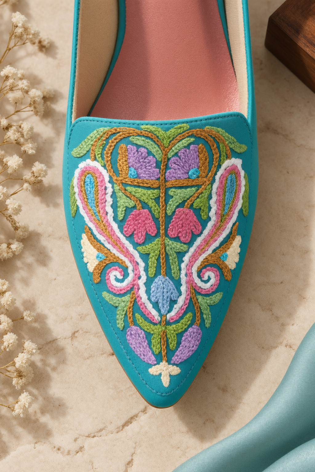 Teal Floral Aari Heels