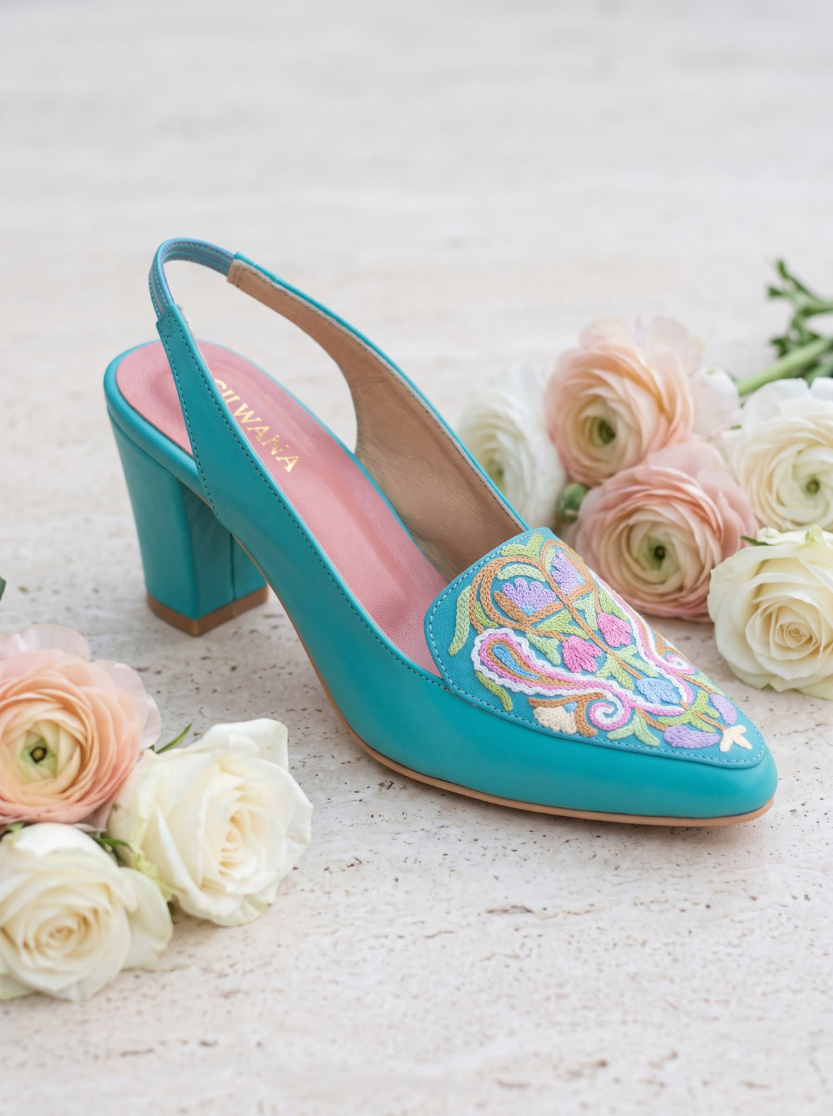 Turquoise Multi Floral Aari Heel